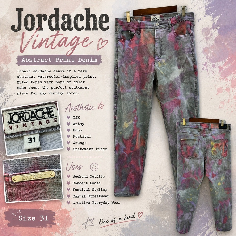 Jordache Vintage Tie Dye High Rise Skinny Jeans Multi Color Denim Grey Pink 31